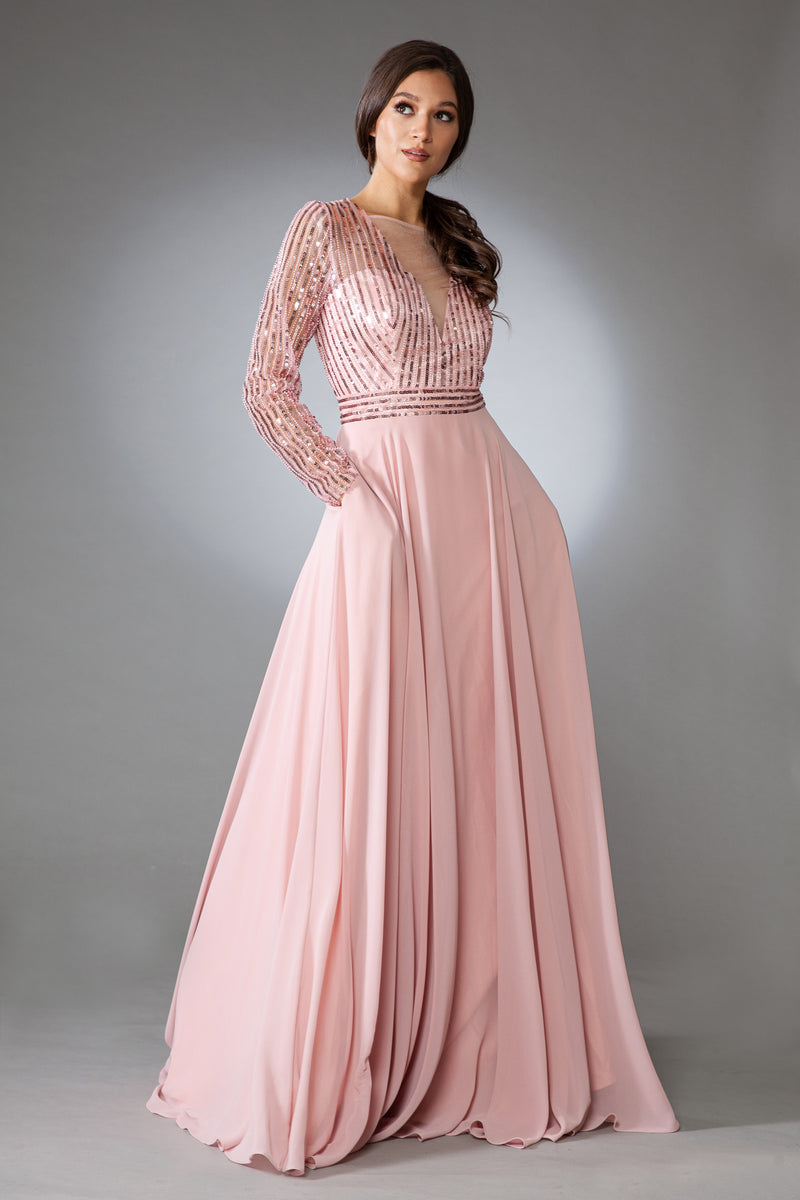 A‑Line Long Sleeve Dress By Amelia Couture 7036