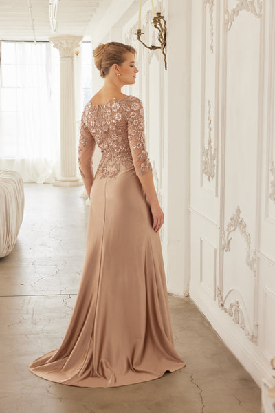 3/4 Sleeve Mother of the Bride Dress with Beaded Appliqués Formal Gown By Nox Anabel ME126