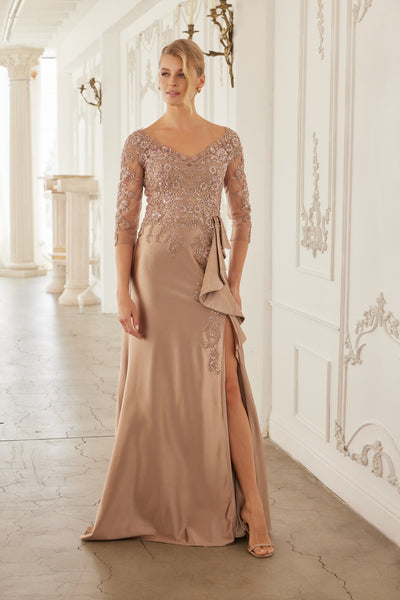 3/4 Sleeve Mother of the Bride Dress with Beaded Appliqués Formal Gown By Nox Anabel ME126