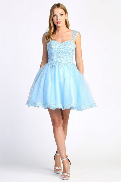 Cocktail Dresses Short Homecoming Lace Applique Cocktail Dress Baby Blue