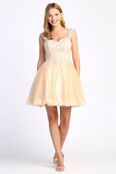 Cocktail Dresses Short Homecoming Lace Applique Cocktail Dress Champagne