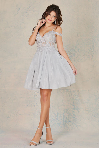 Cocktail Dresses Short Metallic Homecoming Glitter Cocktail Dress Silver