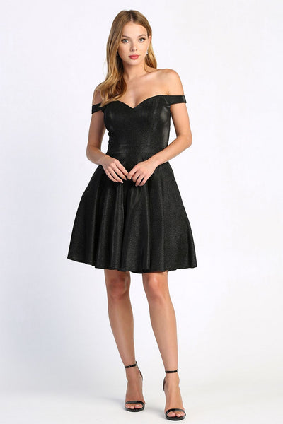 Cocktail Dresses Short Pleated Metallic Homecoming Glitter Prom Dress Black
