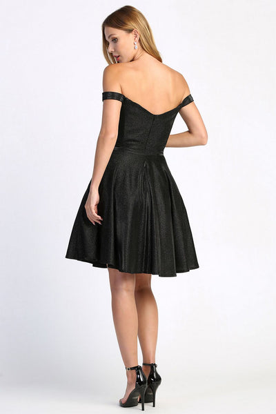 Cocktail Dresses Short Pleated Metallic Homecoming Glitter Prom Dress Black