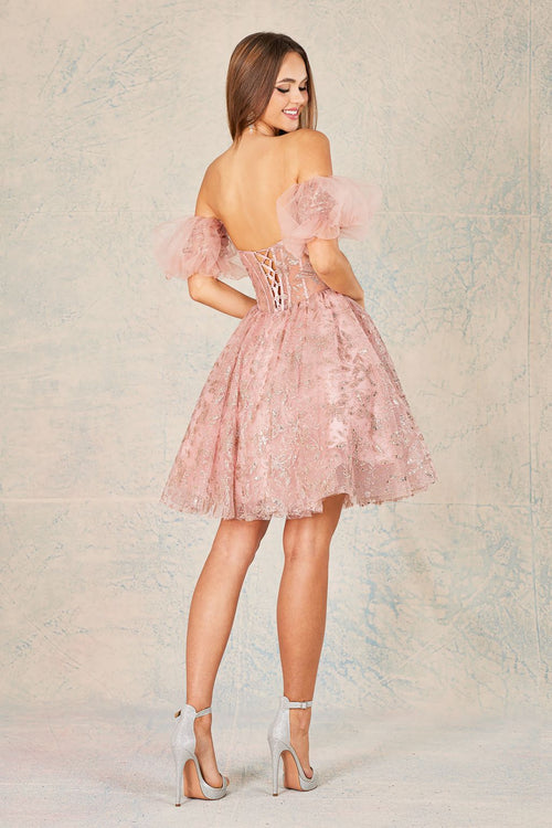 Cocktail Dresses Short Printed Mini Glitter Cocktail Dress Rose Gold