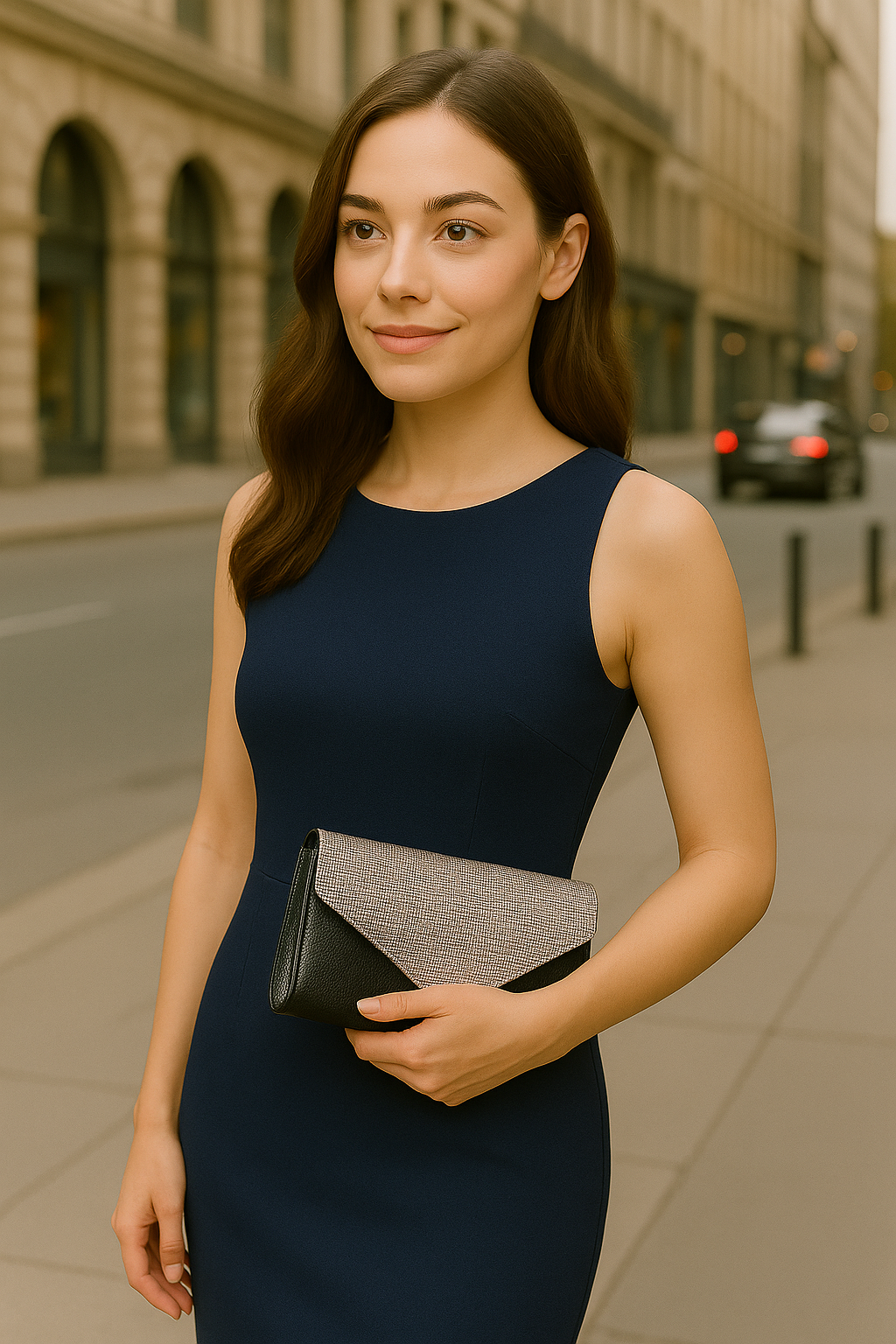 Rhinestone Envelope Clutch Bag – Black Two-Texture | HBG-103966