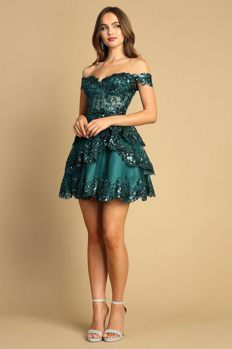 Adora Design 1051 Short Sequin Corset Tulle Homecoming Dress