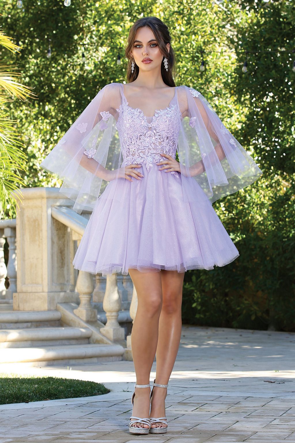 Cocktail Dresses A Line Prom Short Applique Homecoming Cape Dress Lavender