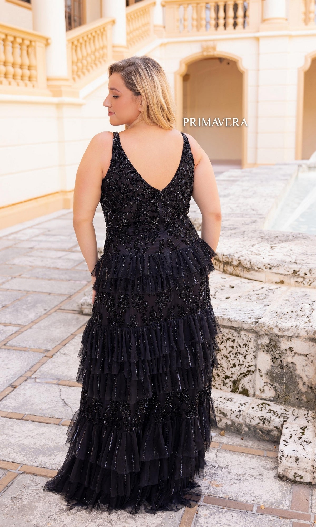 Primavera Couture 14052 Tiered Plus-Size Long Prom Dress