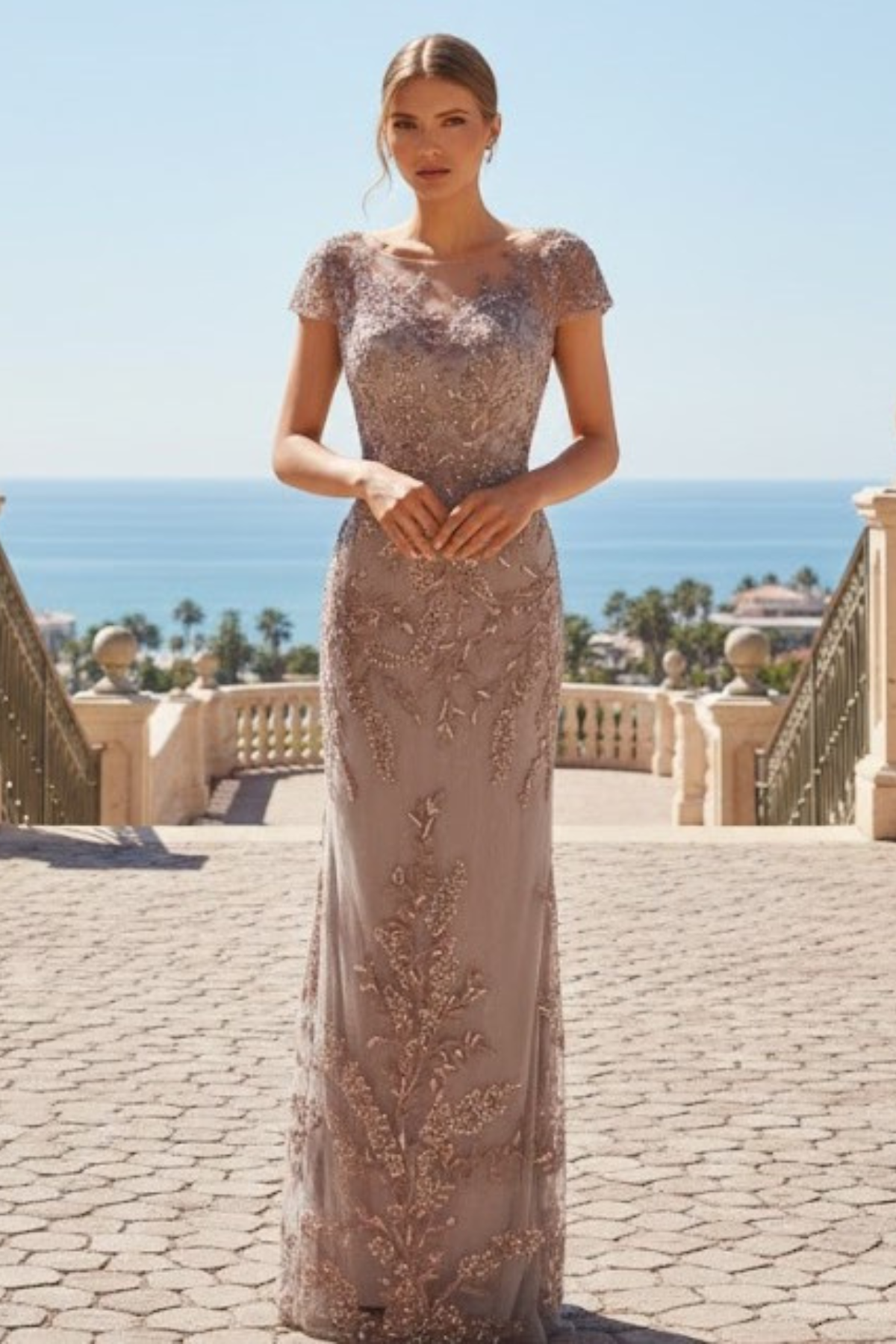 Nox Anabel MT110 Stunning Appliqué Short Sleeve Gown