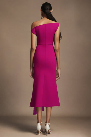 Bella Barnett Paulina Oblique Shoulder Sleeveless Folds Cocktail Party Midi Dress