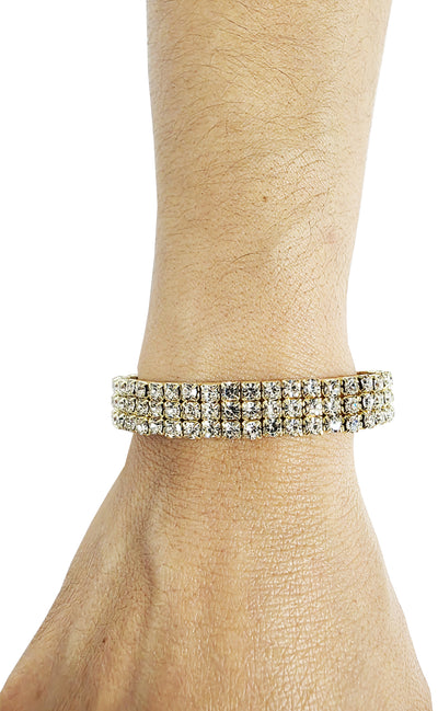 Pulsera de diamantes de imitación con incrustaciones de oro | Accesorios para vestidos de gala