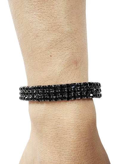 Pulsera de diamantes de imitación negros | Accesorios para brazaletes con cristales pavimentados