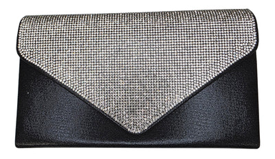 Rhinestone Envelope Clutch Bag – Black Two-Texture | HBG-103966
