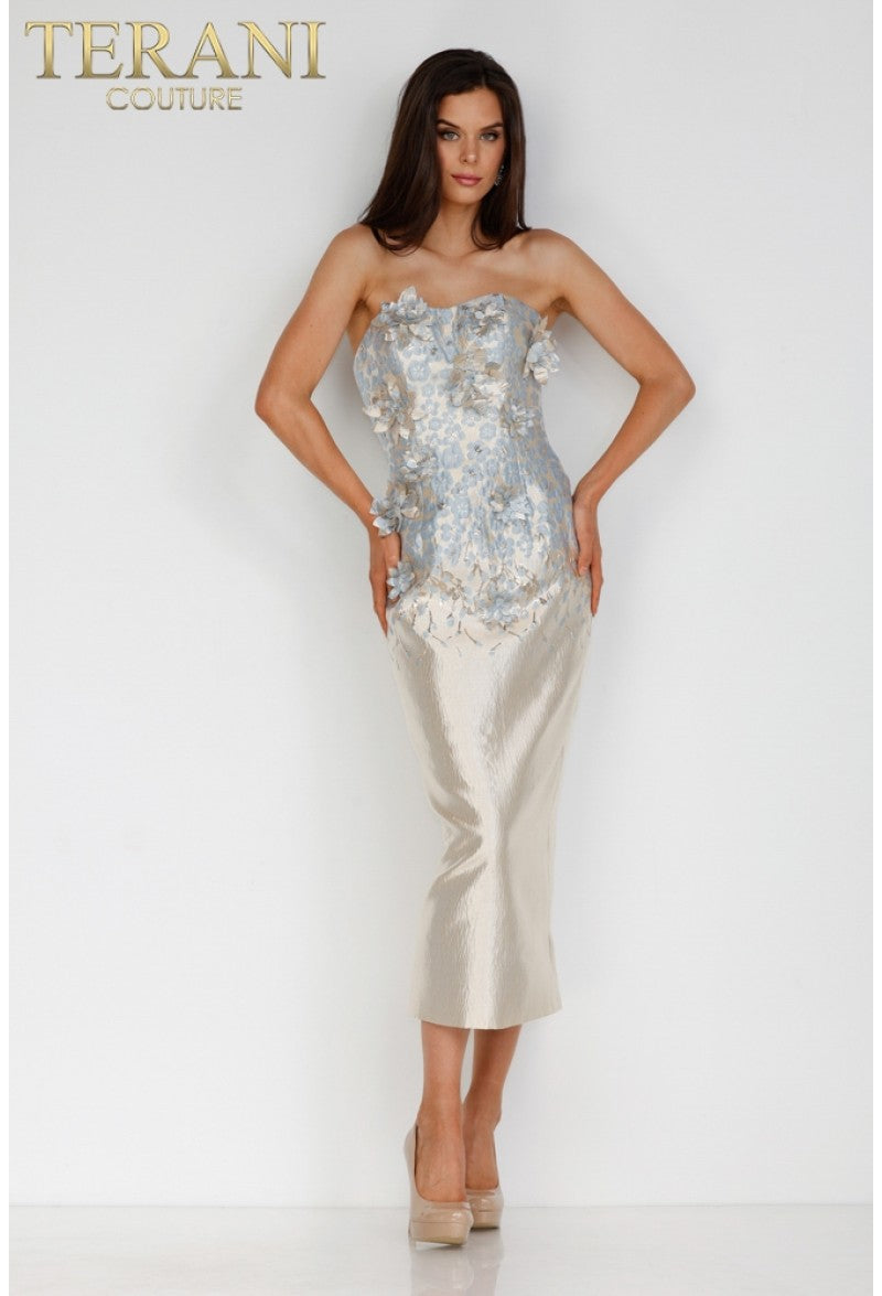 Elegant Evening Cocktail Formal Metallic Gold Jacquard Dress 231C0212 by Terani Couture Elegant Evening Cocktail Formal Metallic Gold Jacquard Dress 231C0212 by Terani Couture