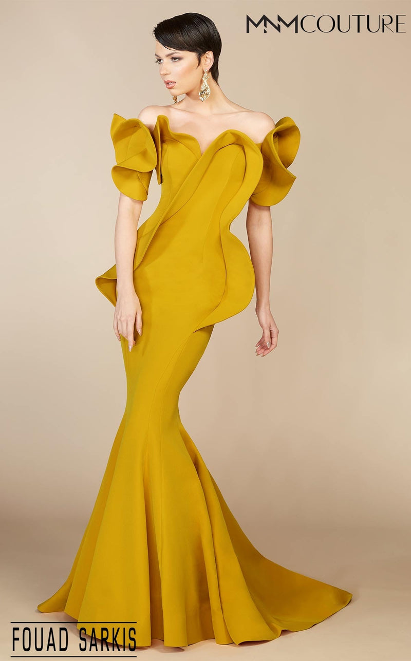 fouad sarkis gold dress MNM COUTURE 2759 Fouad Sarkis Evening Dress 10 / Mustard (GoldenRod) main image 0
