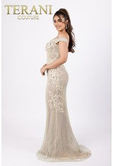 Mermaid Off Shoulder Netting Applique Long Dress - Terani Couture 232gl1471
