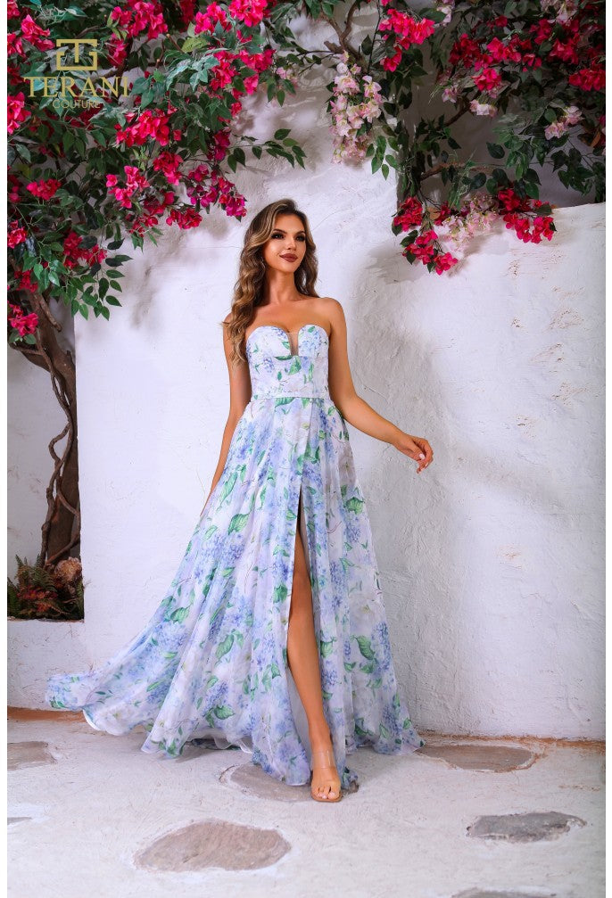Elegant Prom Strapless A-Line Slit Long Evening Chiffon Gown 251P4142 by Terani Couture Elegant Prom Strapless A-Line Slit Long Evening Chiffon Gown 251P4142 by Terani Couture
