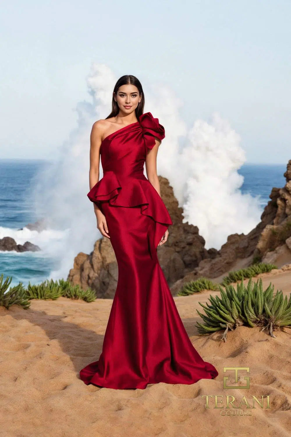 Formal Dresses Long Fitted Formal Peplum Evening Dress Red