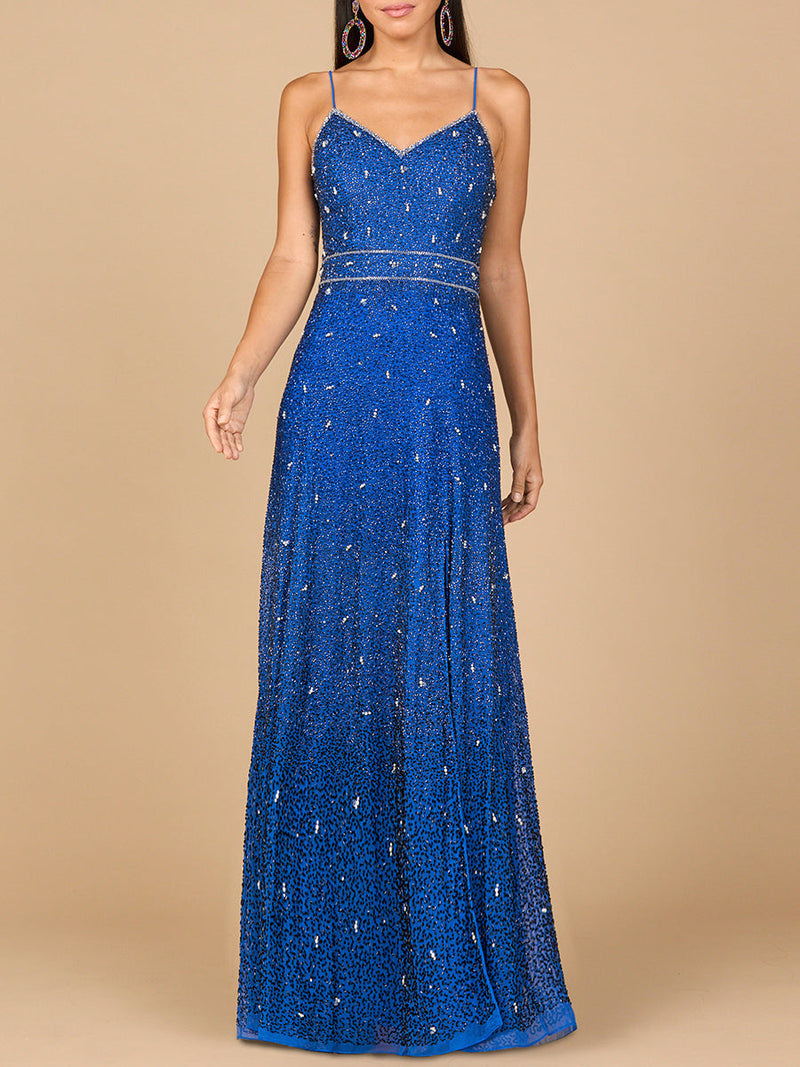 ombre beaded dress Primavera Ombre-Beaded Cut-Out Prom Dress 4136 Black / 000