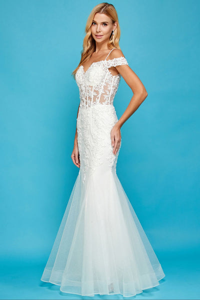 Wedding Dresses Long Corset Beaded Lace Wedding Dress Off White