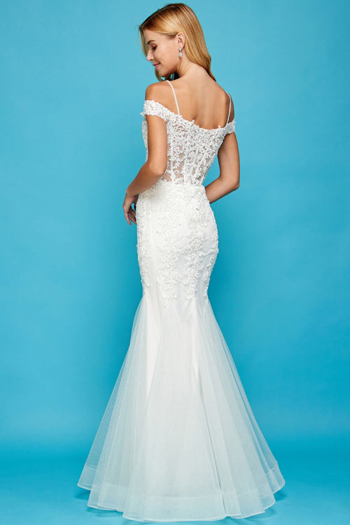 Wedding Dresses Long Corset Beaded Lace Wedding Dress Off White