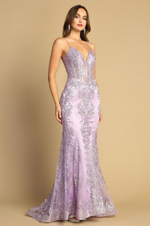 Prom Dresses Mermaid Long Formal Glitter Applique Prom Dress Lavender