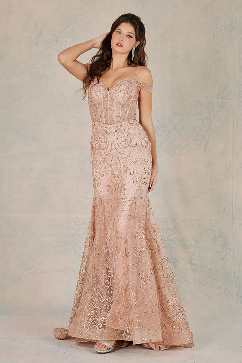Prom Dresses Glitter Prom Long Formal Dress Rose Gold