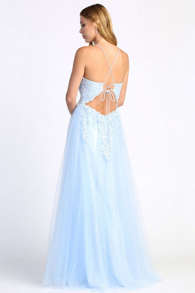 Prom Dresses Long Formal A Line Lace Applique Prom Dress Baby Blue