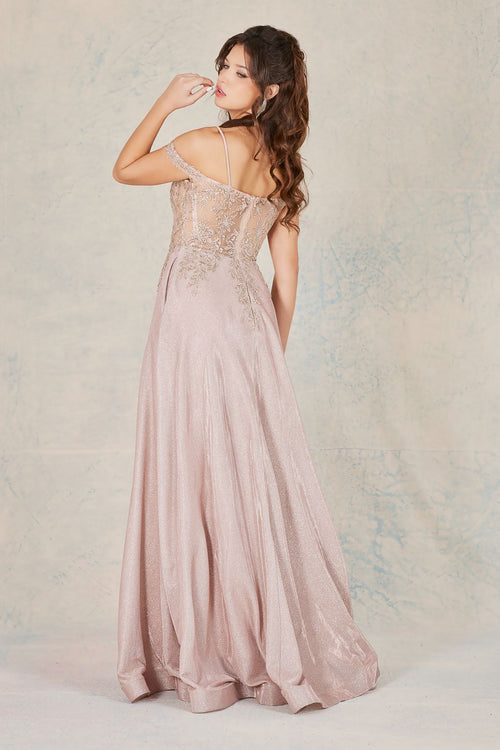 Prom Dresses Prom Long A Line Glitter Applique Formal Dress Champagne