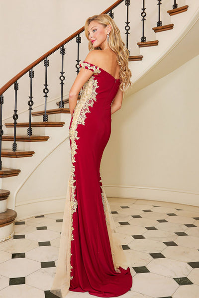 Prom Dresses Mermaid Long Formal Applique Prom Dress Burgundy/Gold