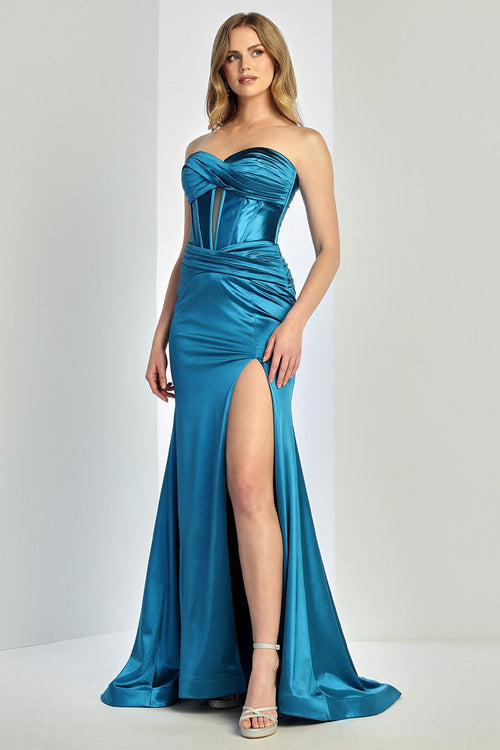 Prom Dresses Long Pleated Corset Formal Evening Prom Dress Teal Blue