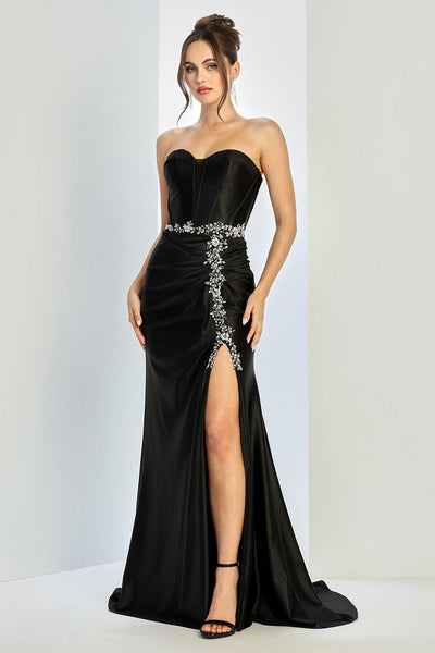 Prom Dresses Prom Corset Long Formal Slit Beaded Dress Black