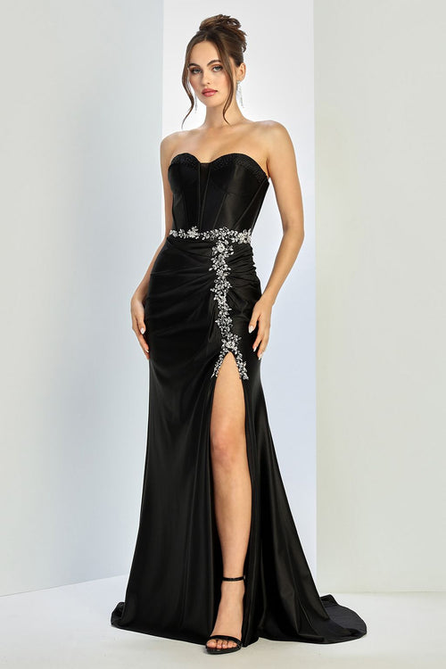 Prom Dresses Prom Corset Long Formal Slit Beaded Dress Black