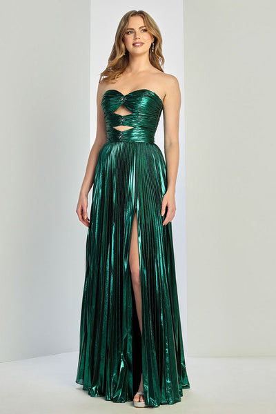Prom Dresses Prom Metallic A Line Long Formal Pleated Dress Emerald