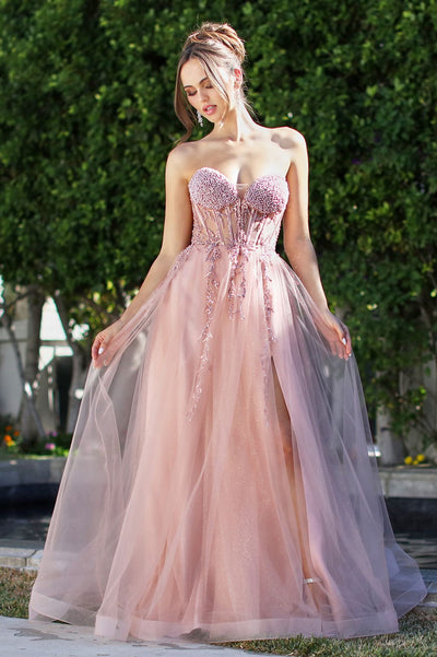 Prom Dresses Formal Long Ball Gown Beaded Corset Prom Dress Rose Gold