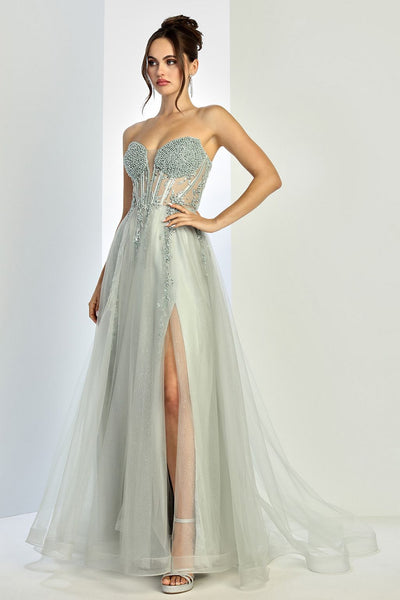 Prom Dresses Formal Long Ball Gown Beaded Corset Prom Dress Sage