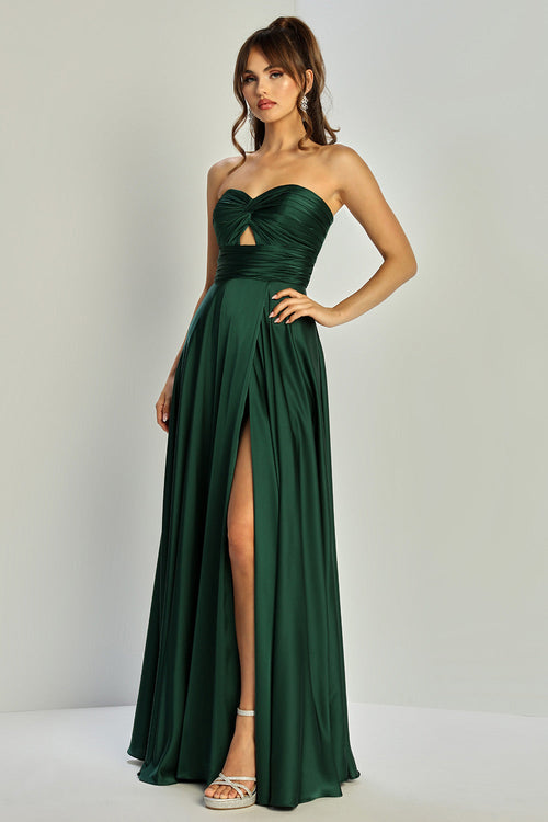 Prom Dresses A Line Prom Long Formal Pleated Dress Emerald