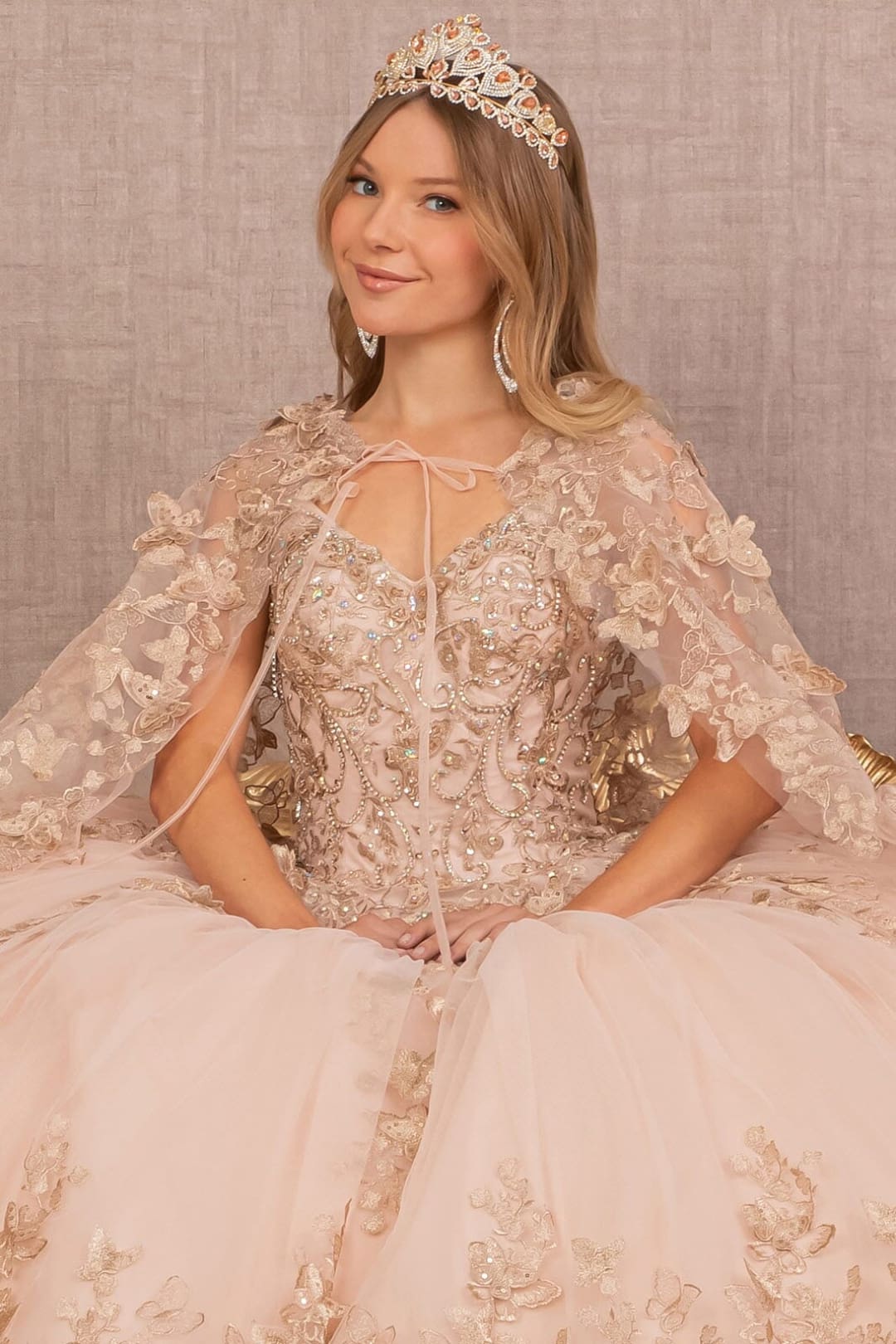 3D Butterfly Cape Ball Gown by Elizabeth K GL3104 - Quinceanera Dresses