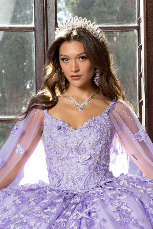 3D Butterfly Cape Sleeve Ball Gown by Bella Princess PQ1001