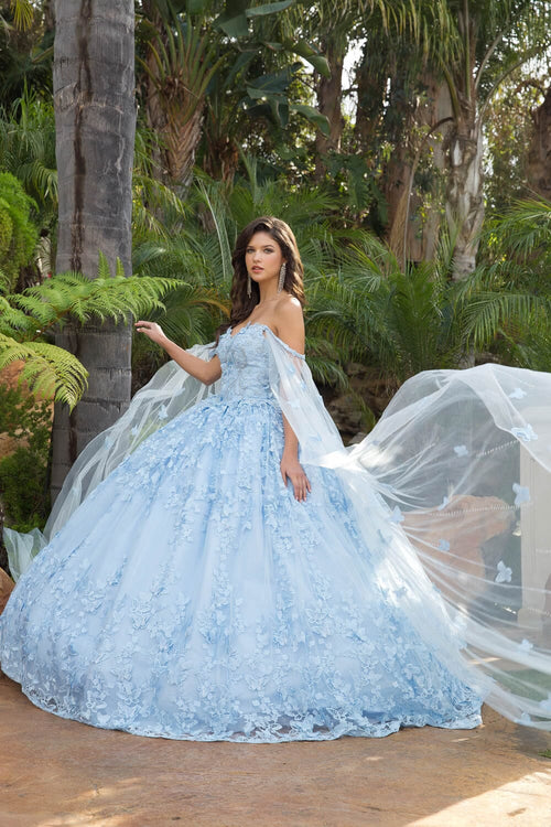 3D Butterfly Cape Sleeve Ball Gown by Bella Princess PQ1001
