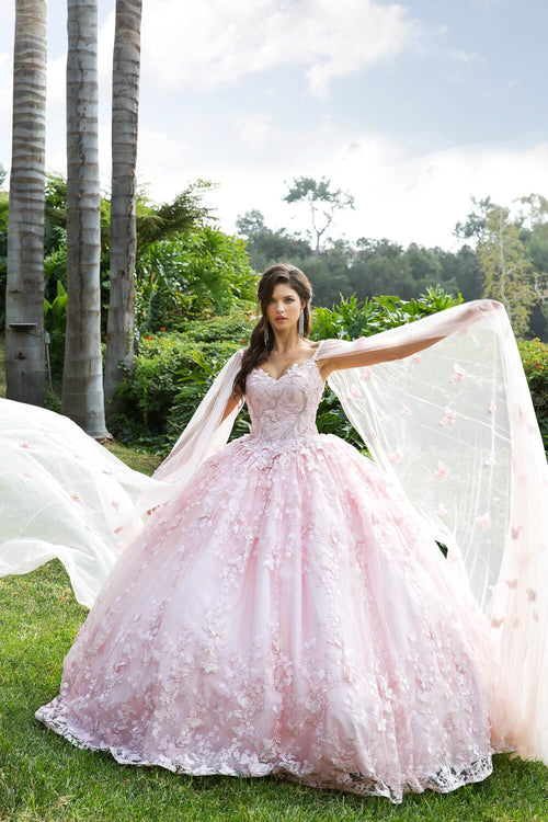 3D Butterfly Cape Sleeve Ball Gown by Bella Princess PQ1001