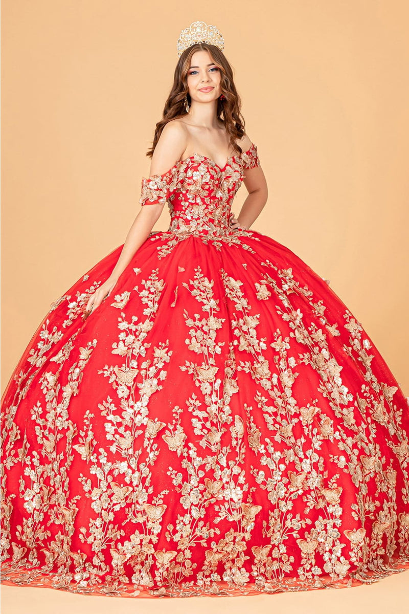 Elizabeth K GL3077 Red and Gold Ball Gown