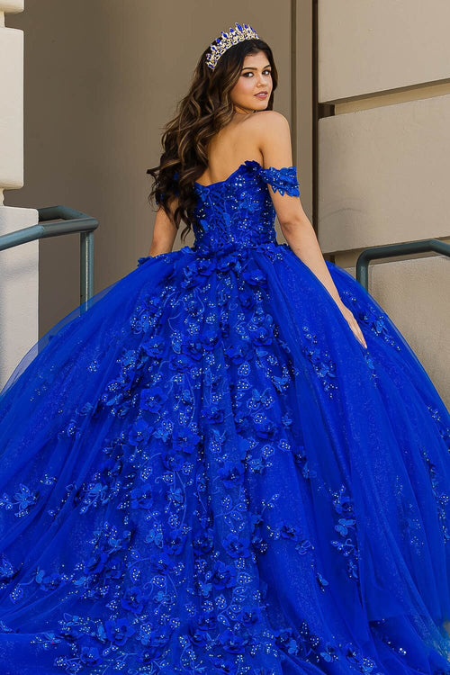 3D Butterfly Off Shoulder Ball Gown by Bella Princess PQ1028