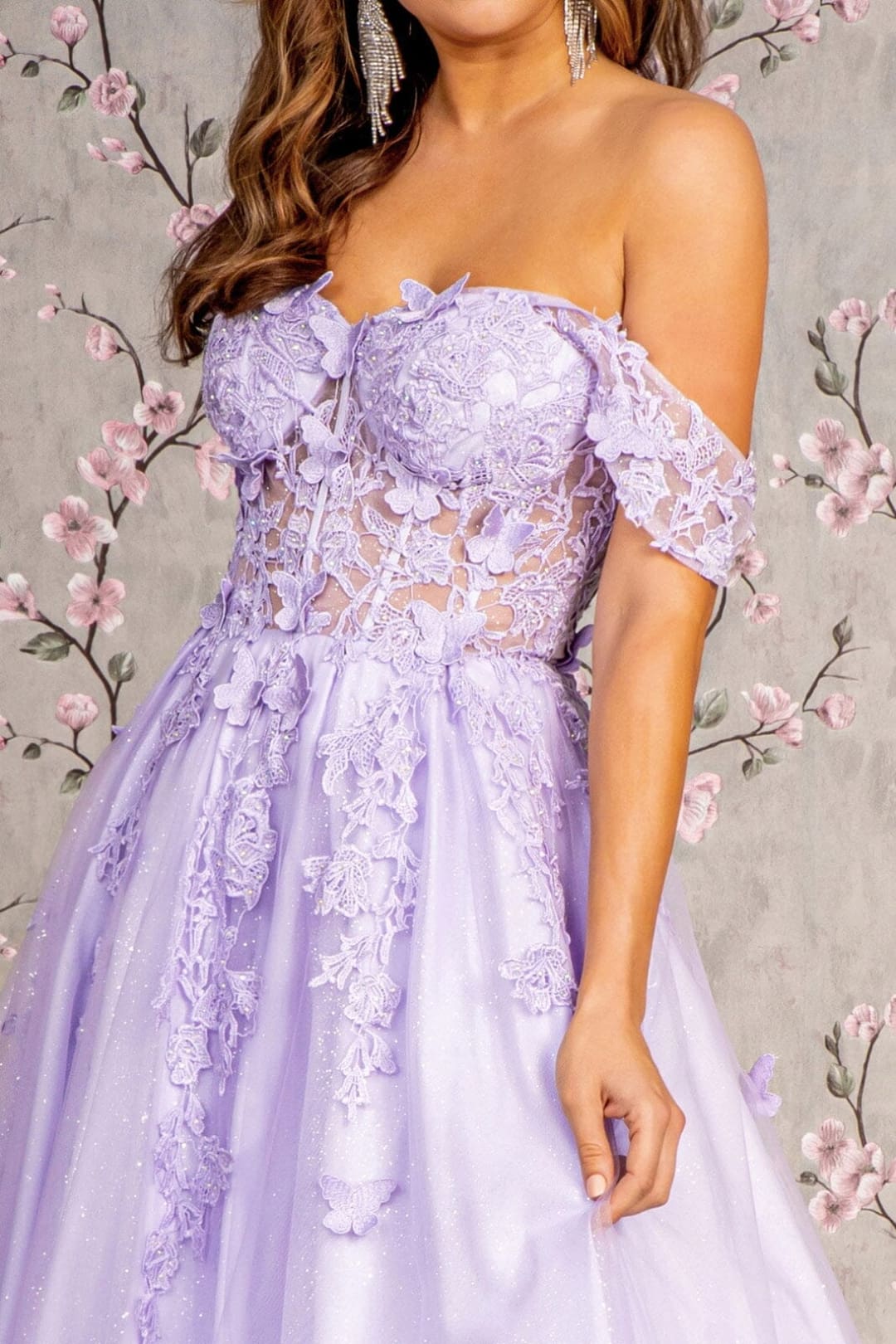 3D Butterfly Off Shoulder Corset Gown by GLS Gloria GL3296 - Long Formal Dresses