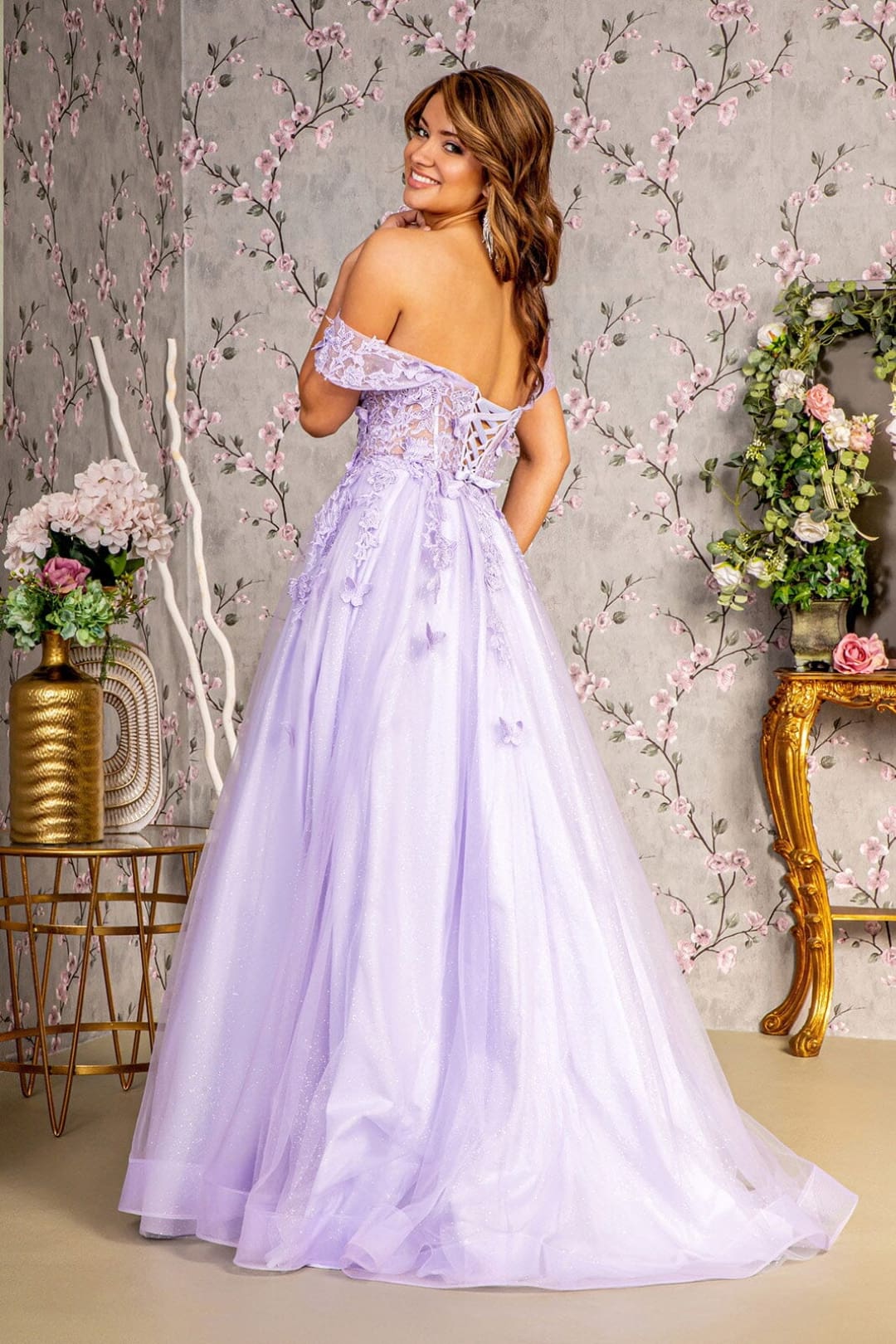 3D Butterfly Off Shoulder Corset Gown by GLS Gloria GL3296 - Long Formal Dresses