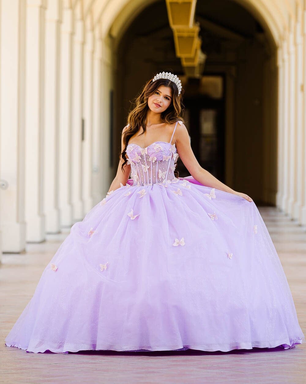 3D Butterfly Sheer Corset Ball Gown by Bella Princess PQ1032