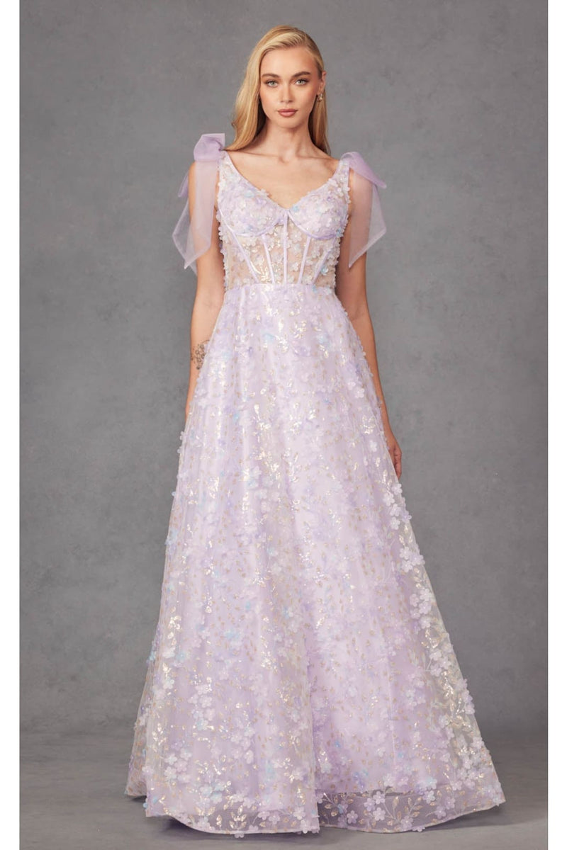 3D Floral Glitter Sleeveless A-line Gown by Juliet JT2439K 3D Floral Glitter Sleeveless A-line Gown by Juliet JT2439K
