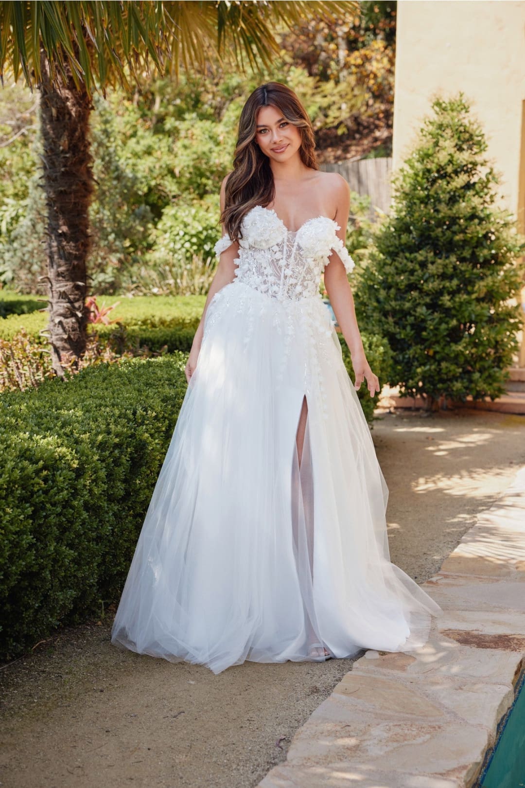 3D Floral Off Shoulder Bridal Gown by Juliet JT2483KW - Long Formal Dresses