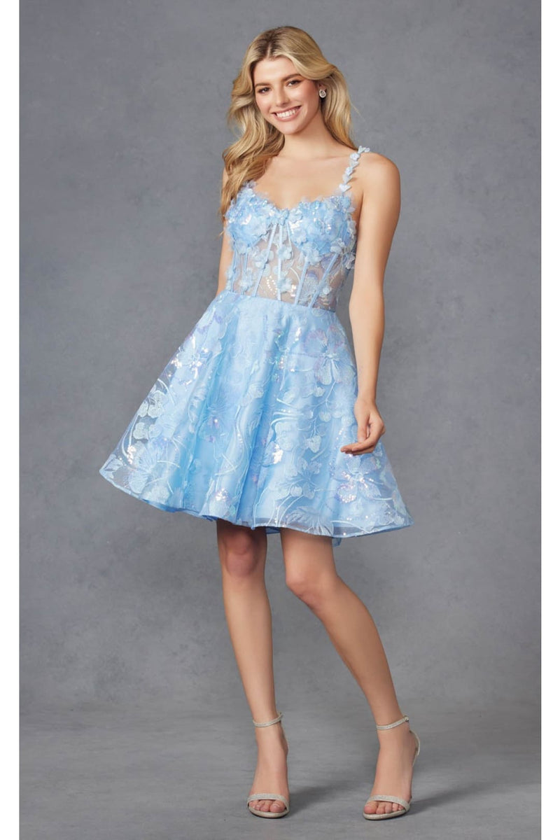3D Floral Sleeveless Short A-Line Dress by Juliet JT917A